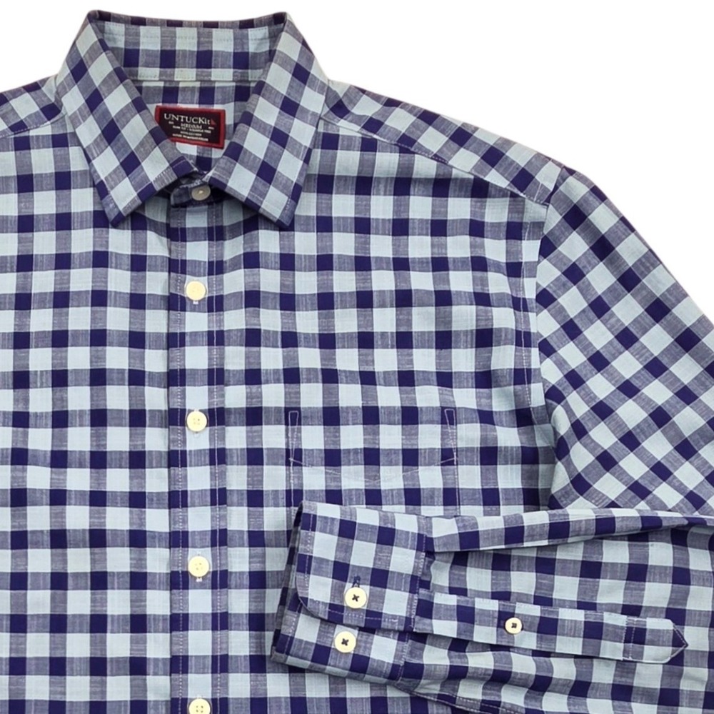 UNTUCKit Mariano Slim Fit Wrinkle Free Shirt 41519 Blue Gingham Mens Medium